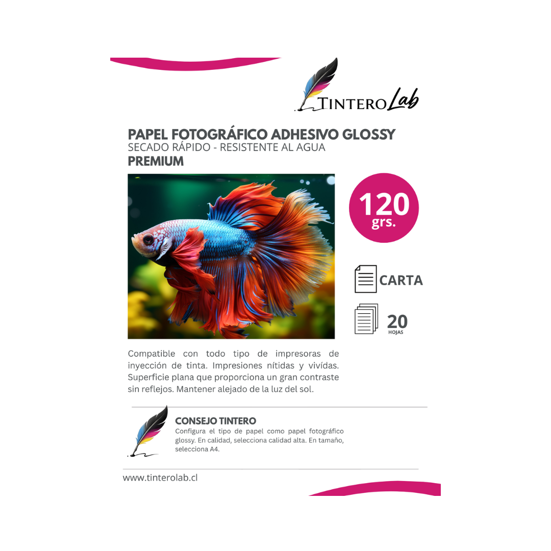 Fotográfico Adhesivo Glossy 120grs. (CARTA/20h)