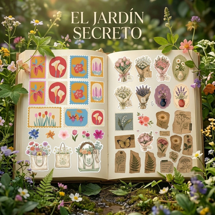 +200 Stickers Jardín Secreto - Flores, plantas, Vintage, Jardín.