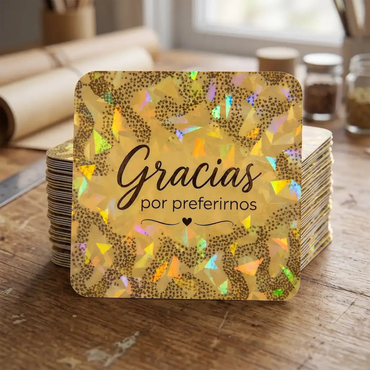 Tarjeta Holográfica Dorada - Gracias x